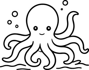 Hand drawn cute octopus outline illustration © Gleen