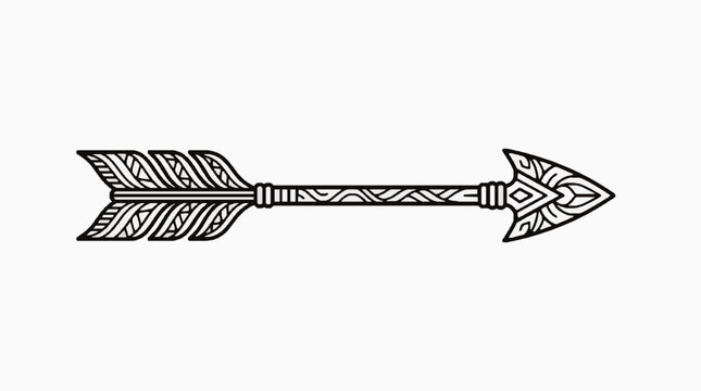 Tribal arrow fletching black outline ornament isolated on white background