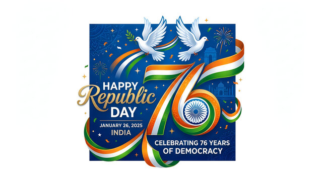 Happy republic day 76 years democracy celebration vector