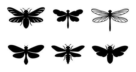 Obraz premium Insect Silhouettes Collection: Moth, Dragonfly, and Fly Vector Icons for Nature Designs