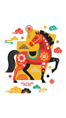 Obraz premium Vibrant Chinese New Year horse illustration with traditional elements.