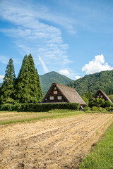 世界遺産、白川郷合掌集落の秋、三つ子合掌と稲穂 © Hiro074