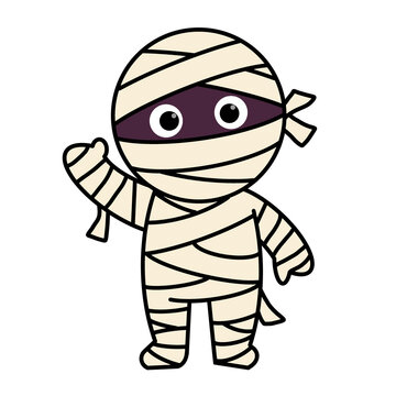 ​Cute little cartoon mummy waving for halloween