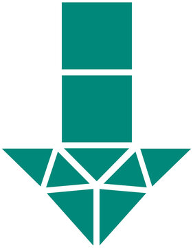 Teal geometric mosaic arrow down downward direction icon isolated on transparent PNG background