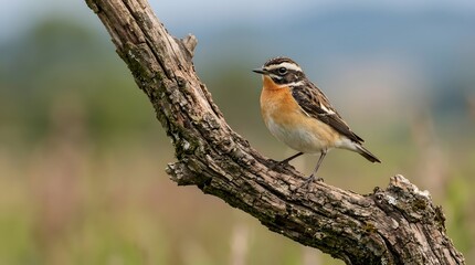 Fototapeta premium Whinchat perched on a tree branch in natural habitat
