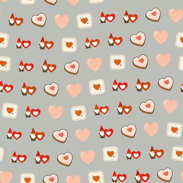 Gnomes and Hearts Repeating Pattern