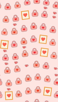 Pink handbags, framed hearts, and teacups pattern