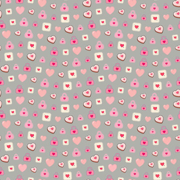 Pink hearts and padlocks seamless pattern