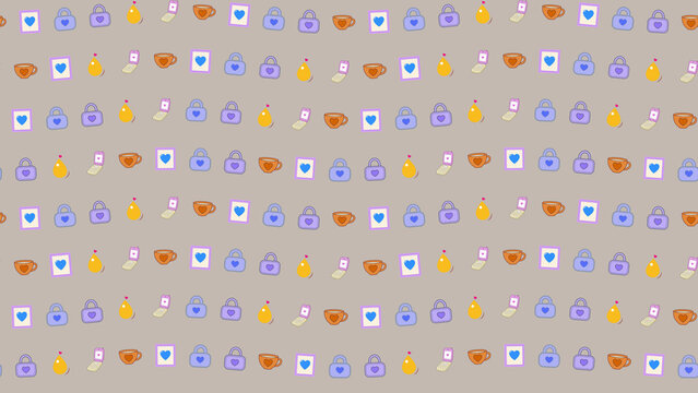 Seamless pattern of cute icons with hearts