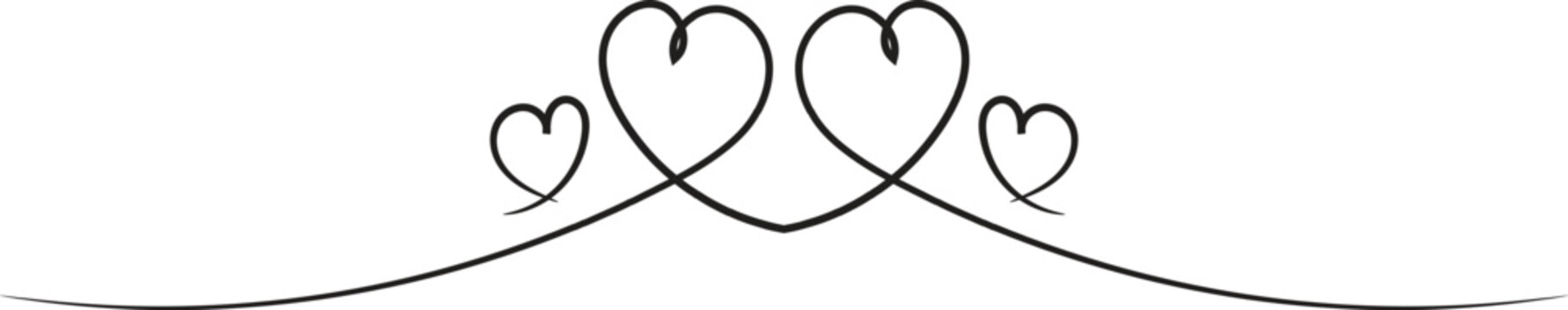 Heart vector flourish line art divider with romantic swoops and scrollwork