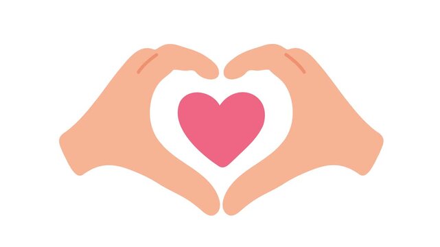 animation hands forming heart symbol love and care concept