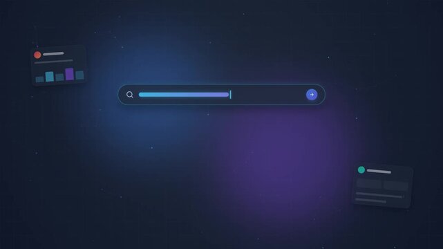 Digital search bar interface with animated dropdown results and data charts for web application UI