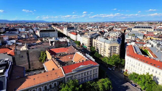 Aerial Panorama of Budapest Pest District on a Sunny Day