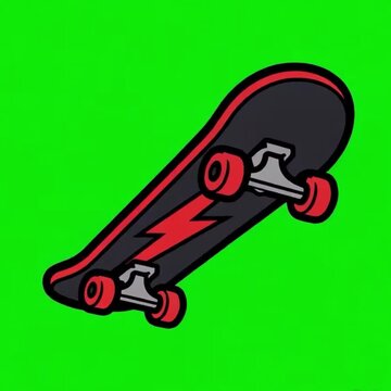 Skateboard with Lightning Bolt Animated Loop 16K Green Screen