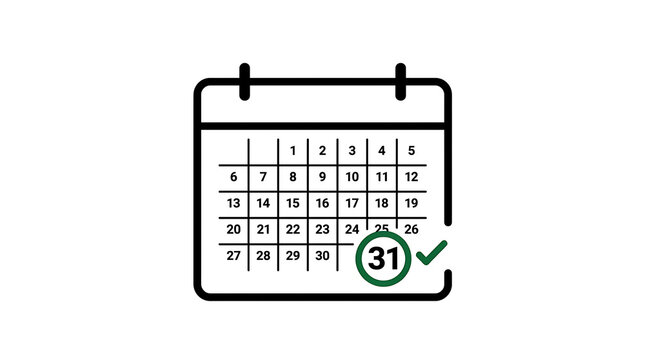 Calendar with selected 31st day and checkmark for planning and deadlines