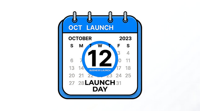 October twelfth calendar page showing business launch day with blue circular highlight and crisp clean lines
