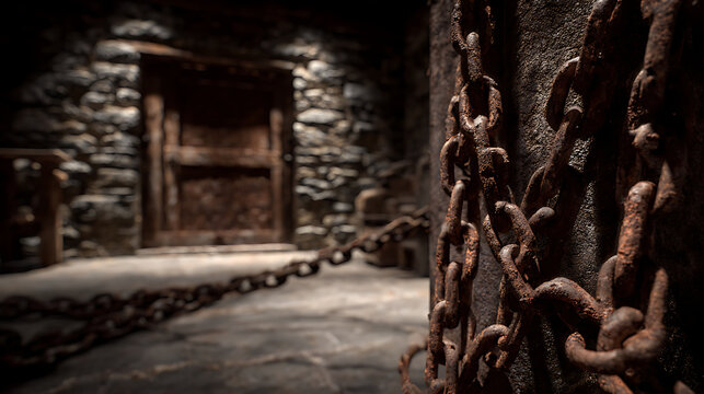 Rusty Iron Chains in Dungeon Cell Halloween Spooky Background