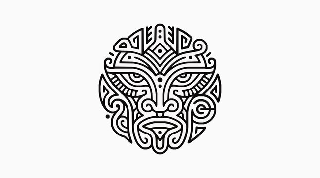 Tribal Maori tattoo art design with half face and eye motif on white
