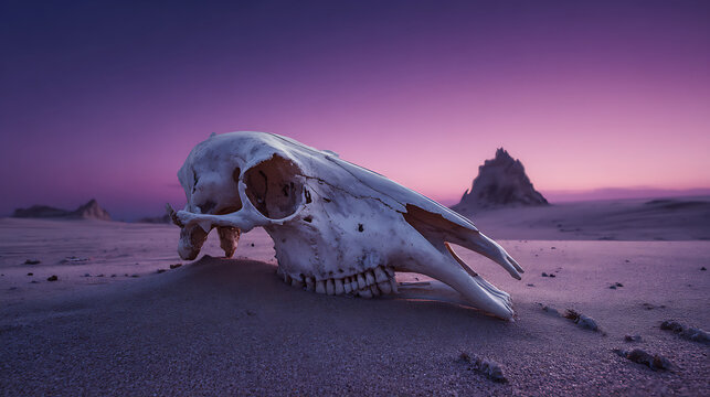 Spooky Animal Skull in Desert Dunes Purple Twilight Halloween Background