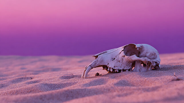Spooky Animal Skull in Desert Sand Purple Twilight Halloween Background