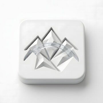 Minimalist white mountain icon featuring smooth glass arch shapes rendered in clean digital style
