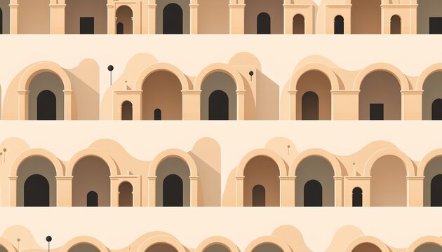 The image features a stylized depiction of a multi tiered structure with arches and columns, reminiscent of classical or ancient architectural styles