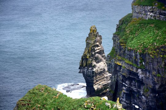 Sea Stack and Rugged Cliffs at the Cliffs of Moher in Ireland