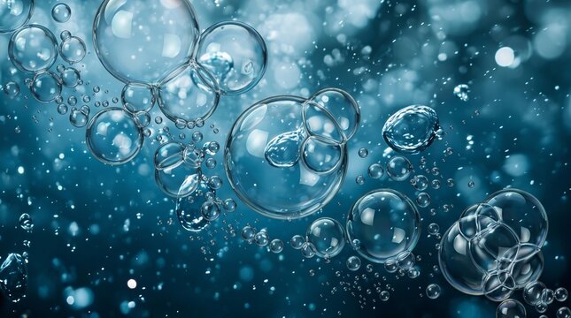 Cinematic Deep Blue Underwater Air Bubbles with Bokeh Light Background