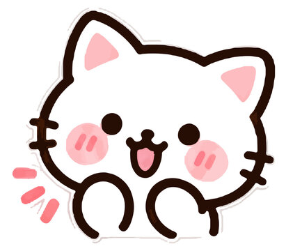 입을 벌리고 반갑게 웃으며 손을 흔드는 귀여운 흰 고양이