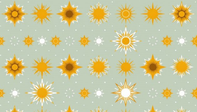 The image features a repeating pattern of stylized suns arranged in horizontal rows