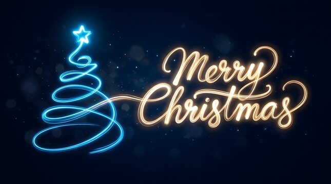 A beautiful and bright christmas scene featuring a glowing tree and festive holiday greetings