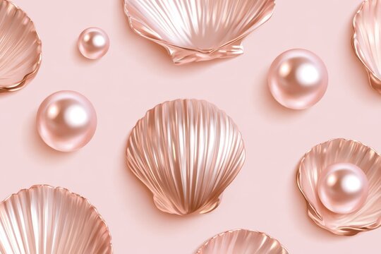 Pearls and Seashells on a Blush Pink Background