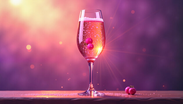 sparkling drink in a glass with bubbles and fruit against a colorful background, ideal for celebrations and social gatherings