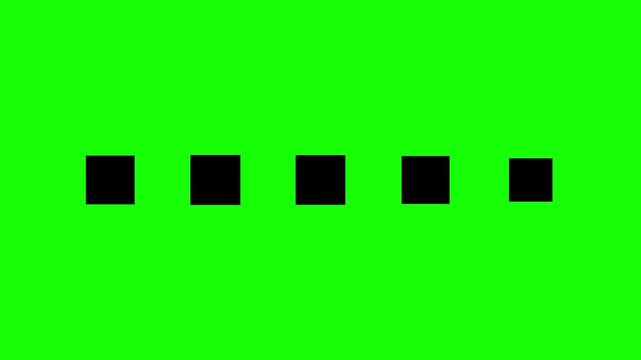 Minimal animated black square sequence loading bar on green screen