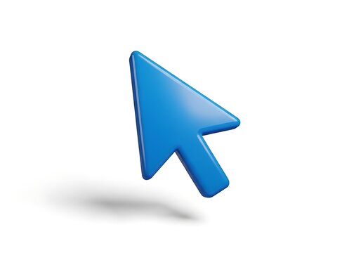 Blue 3d computer mouse arrow cursor icon representing digital navigation and web interface design