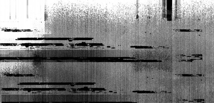 Abstract black and white glitch texture background with bad signal digital noise