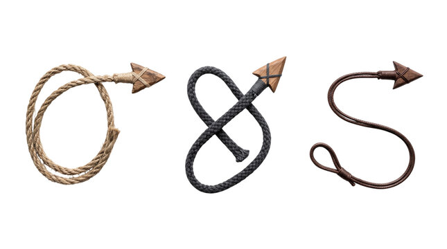 Three rope arrows with wooden heads on a transparent background