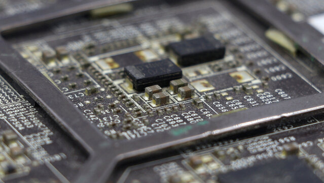 Close-up of a vintage computer chip microprocessor