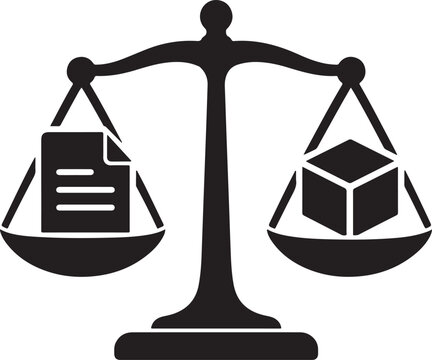 Illustrating the balanced value between digital information and tangible goods using a classic weighing scale