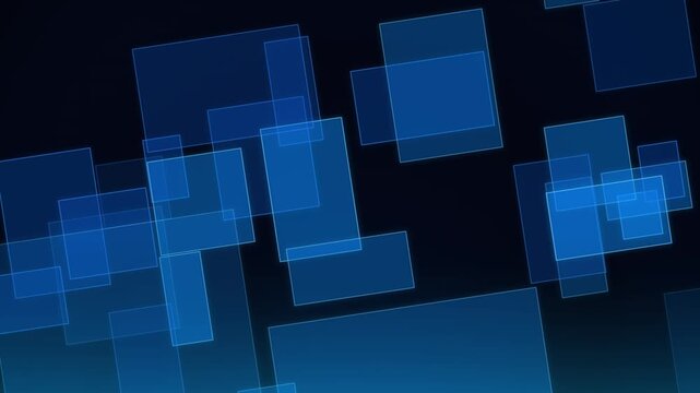 Abstract background with overlapping blue translucent squares on a dark gradient backdrop.