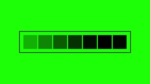 Minimalist block sequence progress loading bar animation on green screen
