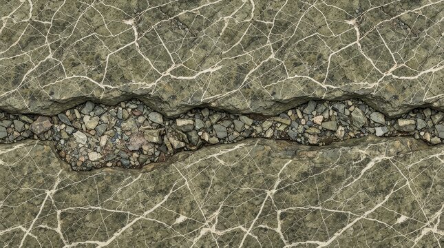 Cracked natural rock surface with pebble infill background