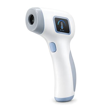 Non-contact infrared forehead thermometer on white background, digital medical thermometer gun