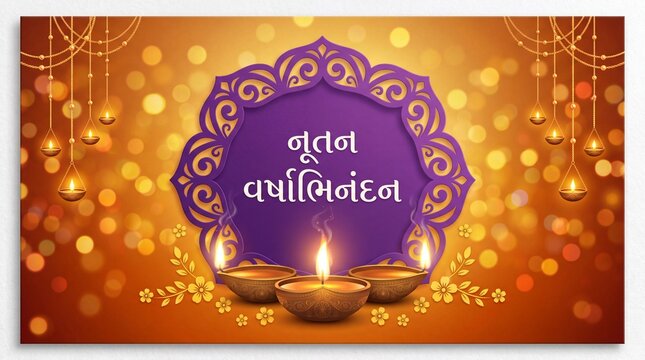 Nutan Varshabhinandan', meaning 'Happy New Year' in Gujarati language, India. Indian festival of lights, even called Diwali. Nutan varshabhinandan and Saal Mubarak Post Template in Gujarati. See Less