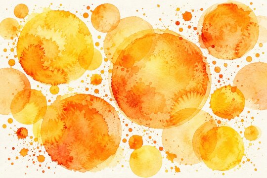 Bright orange yellow watercolor circles, warm abstract wash stains for sunshine nature branding backgrounds posters invitations packaging