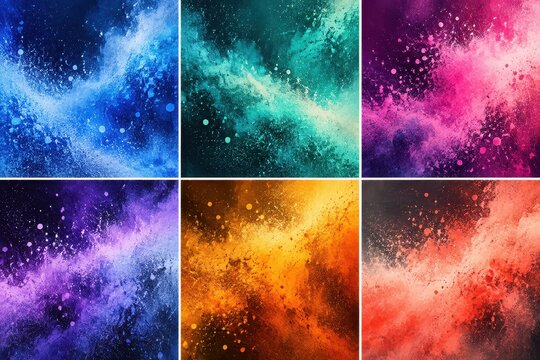Grainy dust spray gradients with scattered particle textures for album covers, editorial layouts, poster design, branding, and creative background compositions