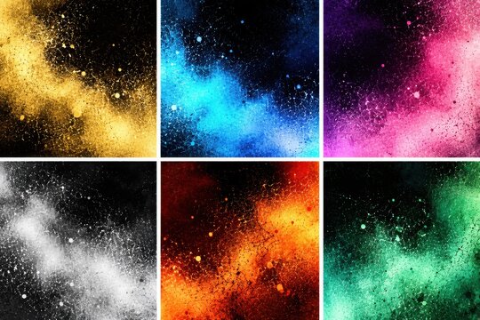 Grainy dust spray gradient texture collection for editorial design, album covers, branding backgrounds, and digital compositing