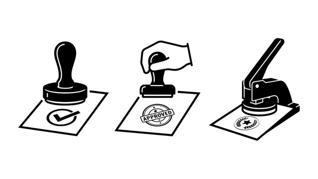 Selection of office document stamps and seal press tools with rubber stamp tool office supply paper press legal document stamp pad official document notary public document aut