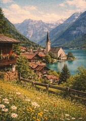 Obraz premium Scenic alpine village landscape.