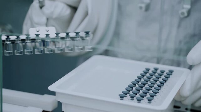 Laboratory Technician Handling Test Tubes for Drug Development Close Up 4K